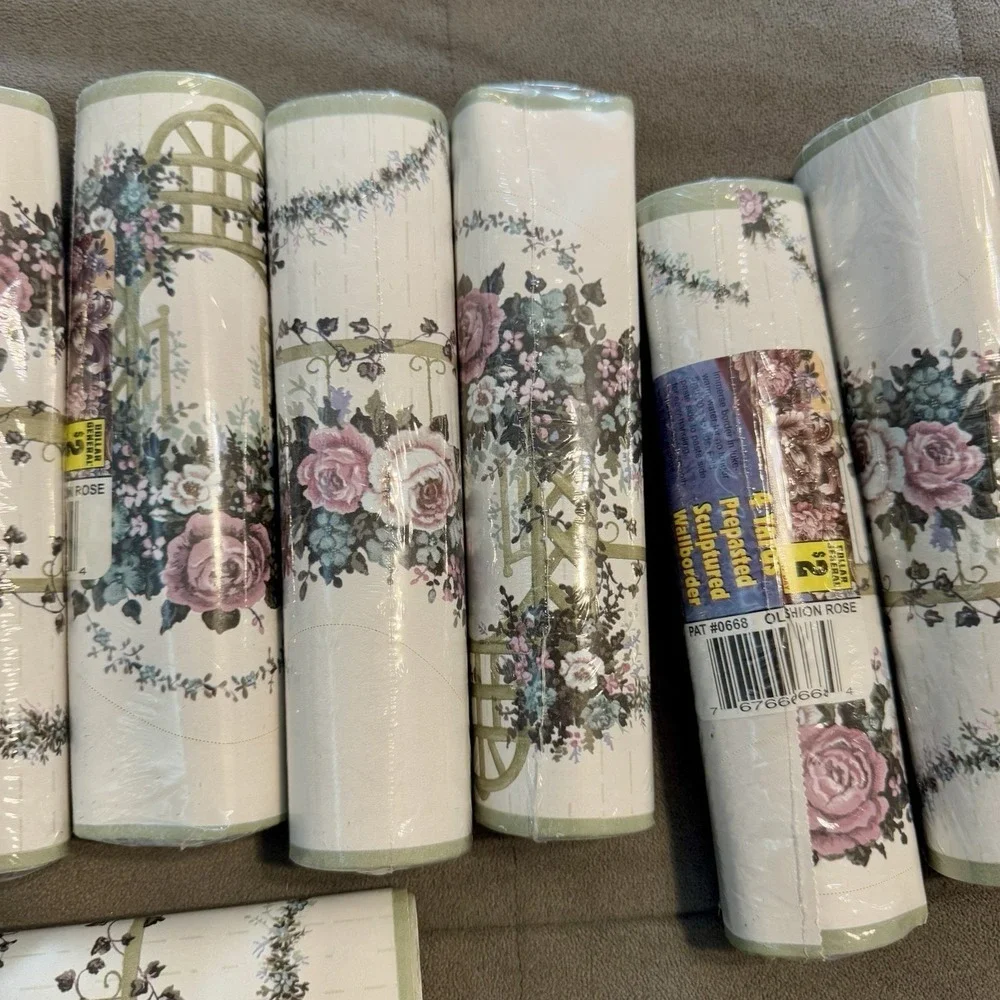 Vintage Floral Prepasted Wallpaper Border 11 Rolls Old Fashion Rose 4 Yd ea.